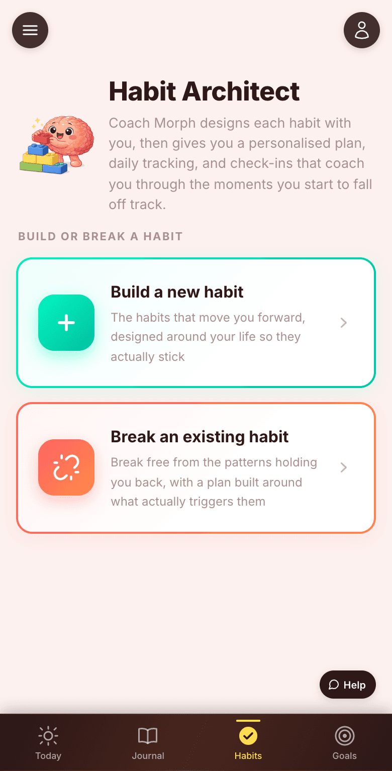 Habit Architect, showing a habit linked to a goal